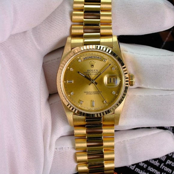 Authentic Rolex Day-date 18238 18K Yellow Gold Factory Dial 36mm Double Quick - Picture 6 of 11